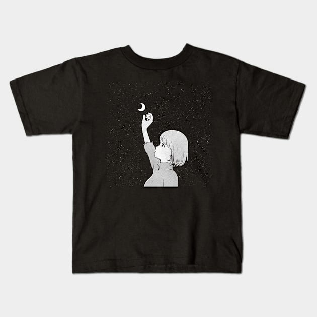 Girl and moon anime Kids T-Shirt by PharaohCloset